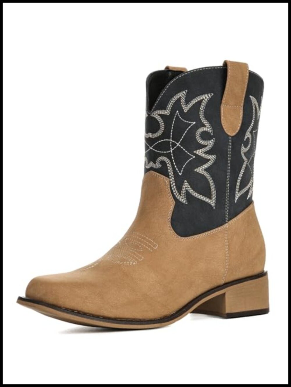 Women's Square Toe Ankle Western Booties Faux Leather Pull-On